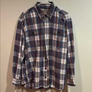 Duluth Trading Co Blue and White Flannel Button Down Shirt, Men’s XL